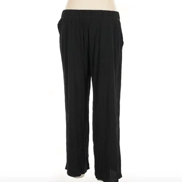 Eileen Fisher Black Cropped Silk Pants Pockets Size Large - Picture 2 of 9